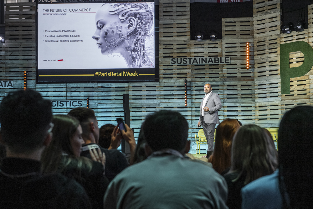 Dedrick Boyd on stage at Paris Retail Week 2023
